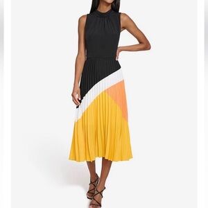 Karl Lagerfeld Paris Midi Dress Sleeveless Colorblock Pleated Skirt Size 12 NWOT